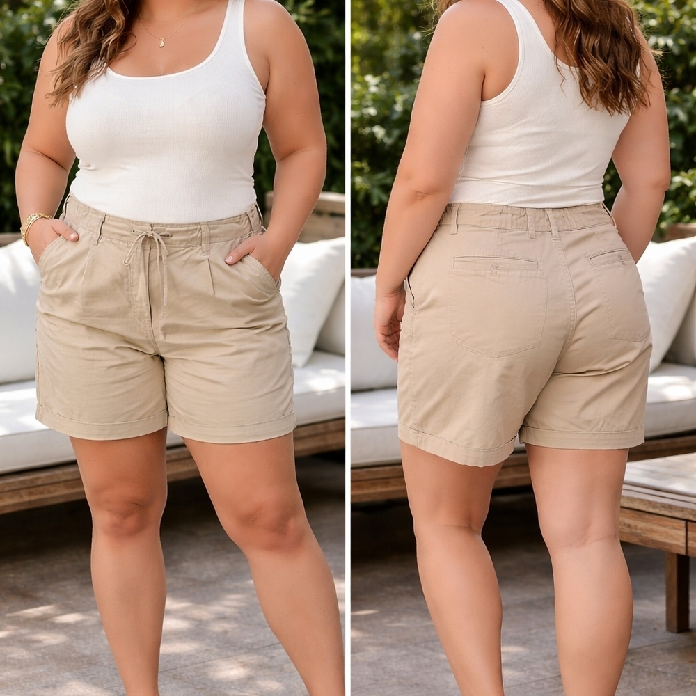 Uniqlo Women’s Chino Shorts – Beige / Khaki – Size L (33–36” Waist) Classic